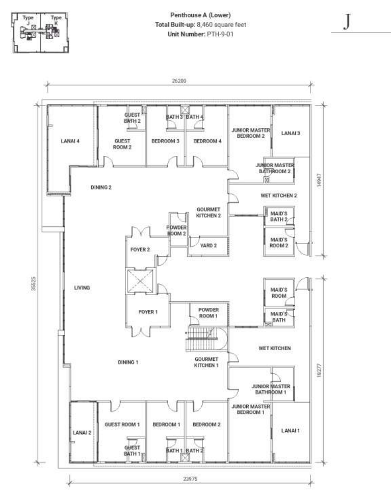 18 Madge Onsen Suite Penthouse A (Lower) · 8,460 sf · Unit PTH-9-01 floor plan