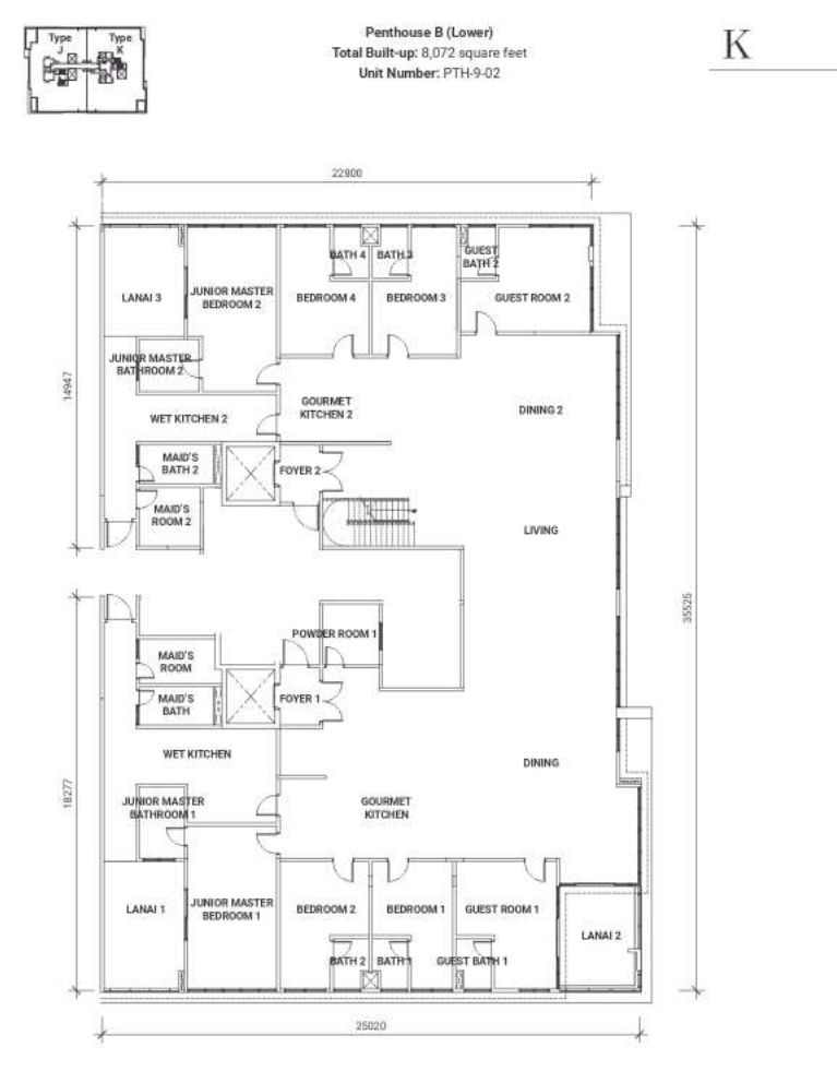 18 Madge Onsen Suite Penthouse B (Lower) · 8,072 sf · Unit PTH-9-02 floor plan