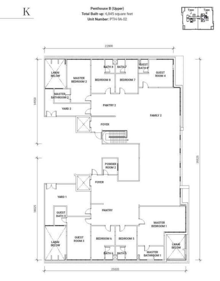 18 Madge Onsen Suite Penthouse B (Upper) · 6,845 sf · Unit PTH-9A-02 floor plan