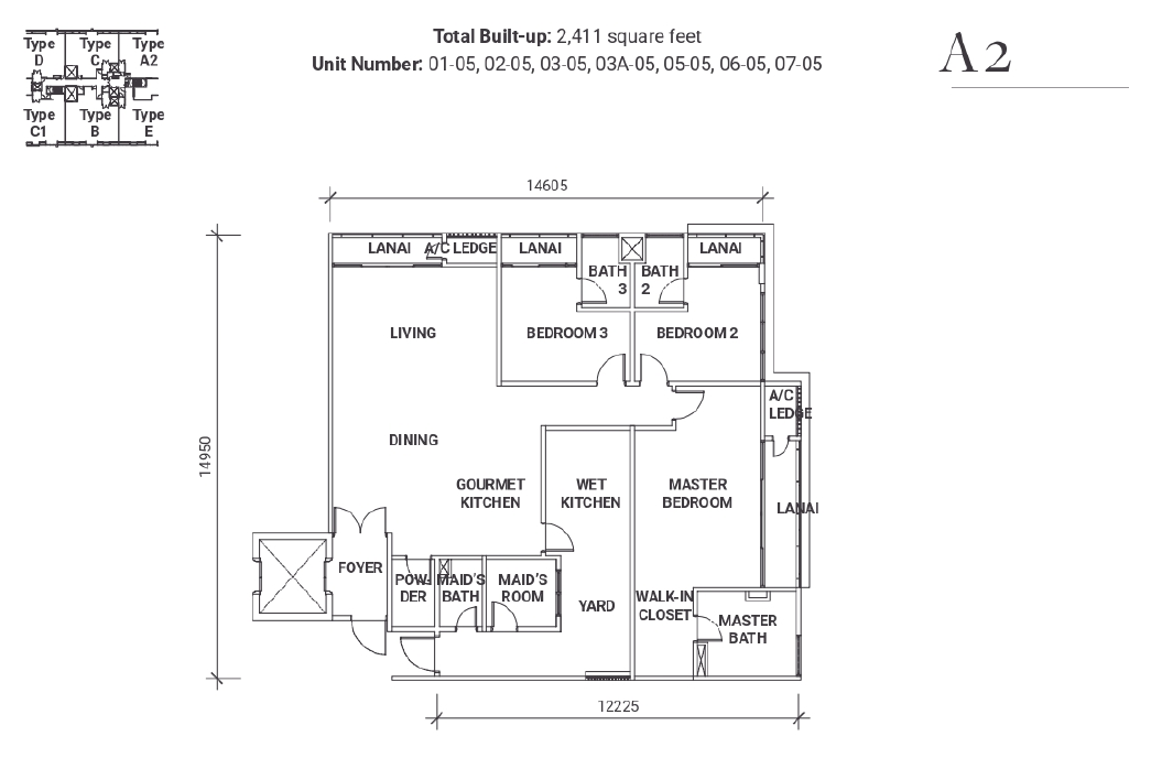 18 Madge Onsen Suite Type A2 · 2,411 sf · Level 1–7 floor plan