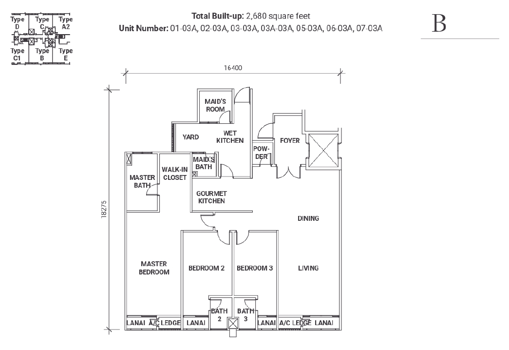 18 Madge Onsen Suite Type B · 2,680 sf · Level 1–7 floor plan