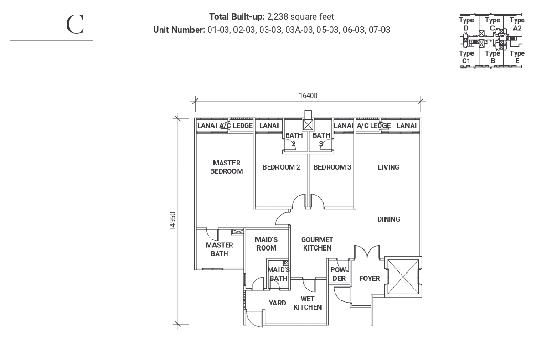 18 Madge Onsen Suite Type C · 2,238 sf · Level 1–7 floor plan