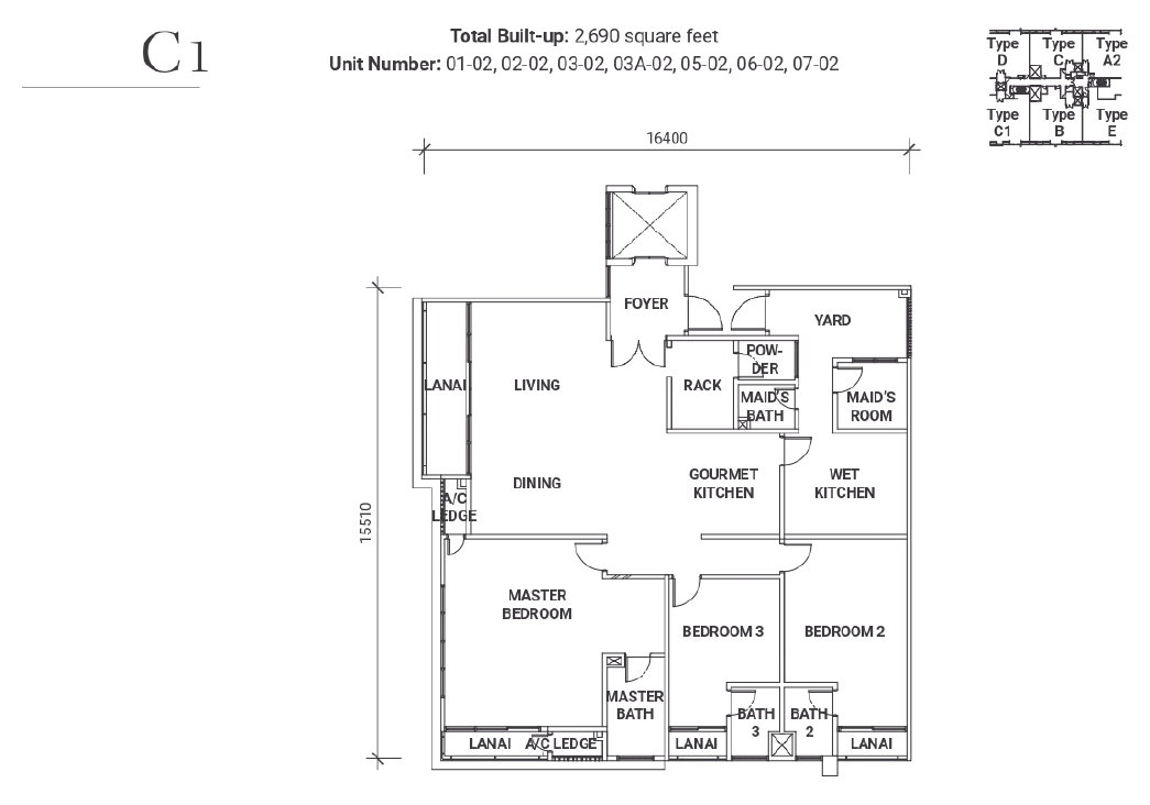 18 Madge Onsen Suite Type C1 · 2,690 sf · Level 1–7 floor plan