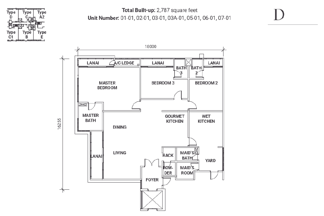 18 Madge Onsen Suite Type D · 2,787 sf · Level 1–7 floor plan