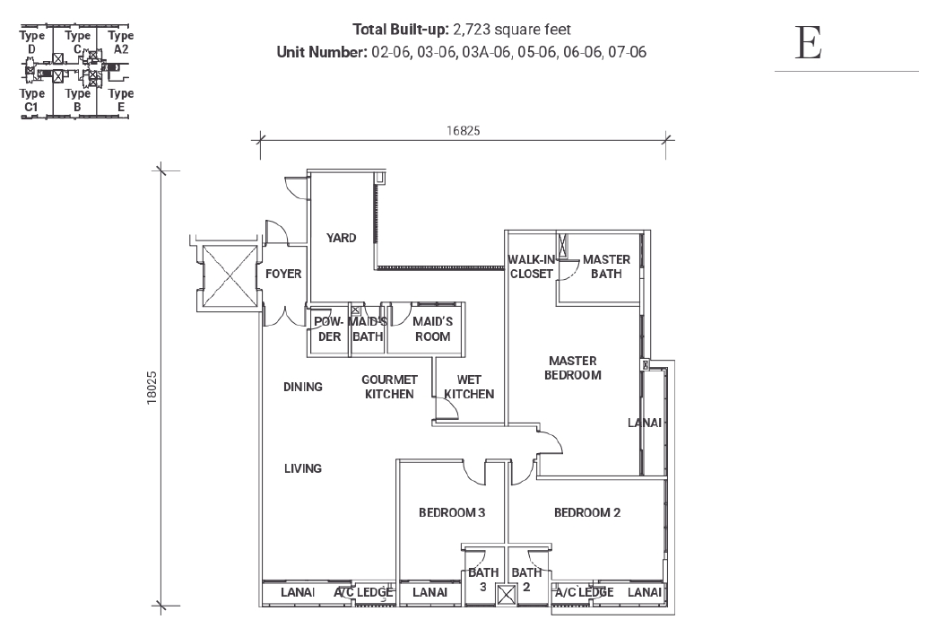 18 Madge Onsen Suite Type E · 2,723 sf · Level 2–7 floor plan
