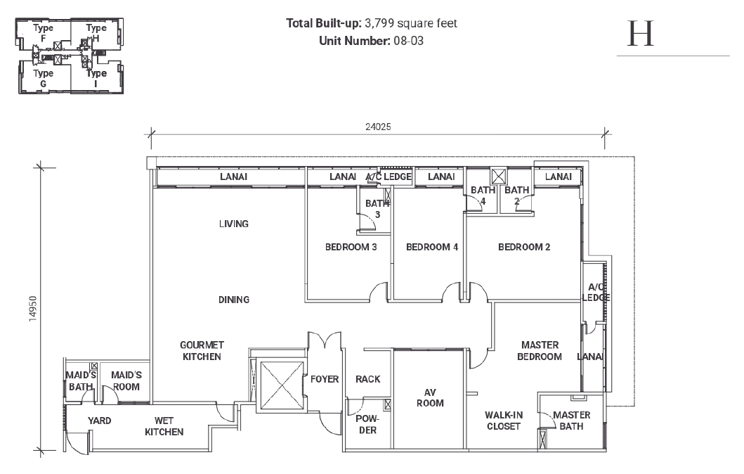 18 Madge Onsen Suite Type H · 3,799 sf · Unit 08-03 floor plan