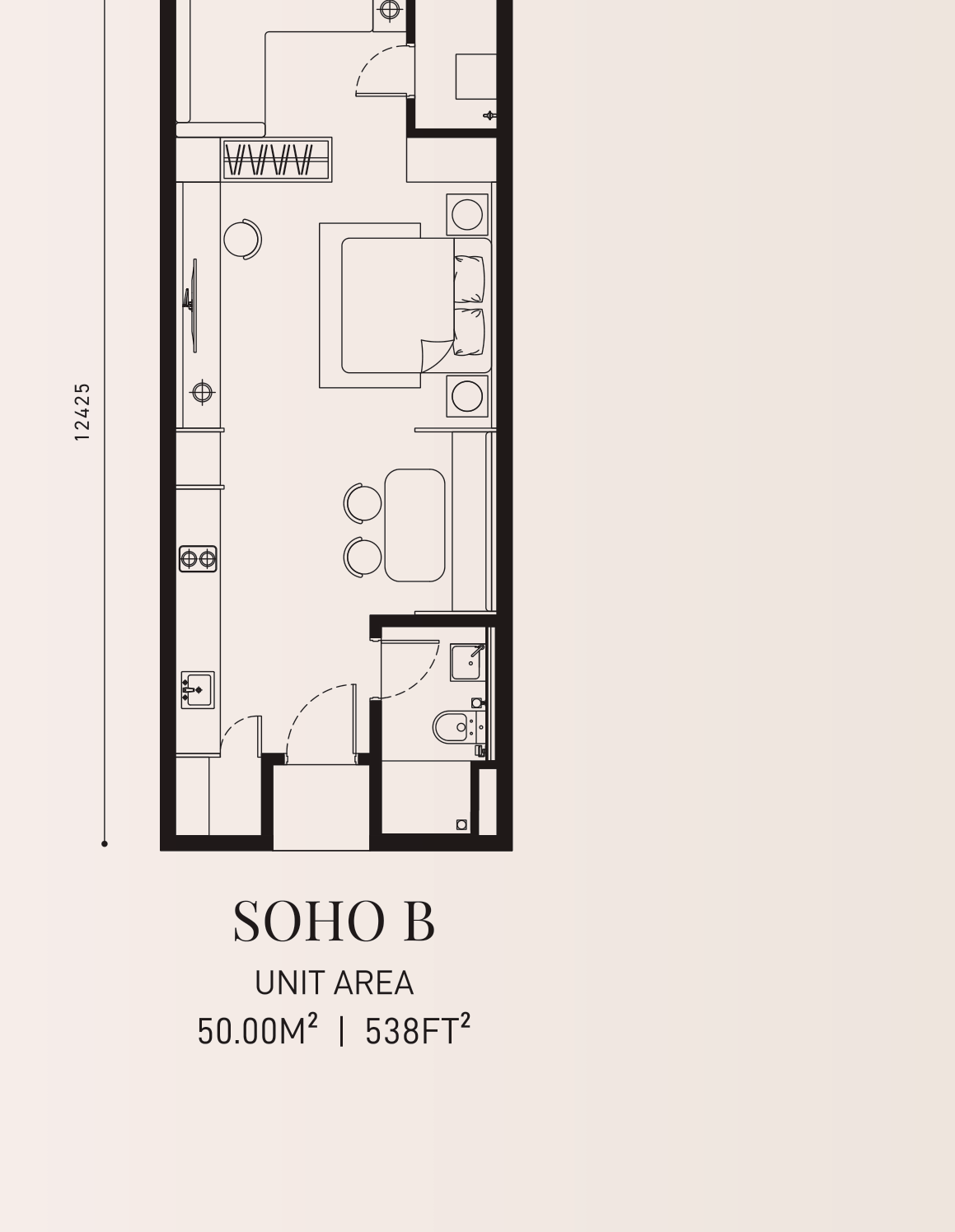 Armani Hallson SOHO B · 538 sf floor plan