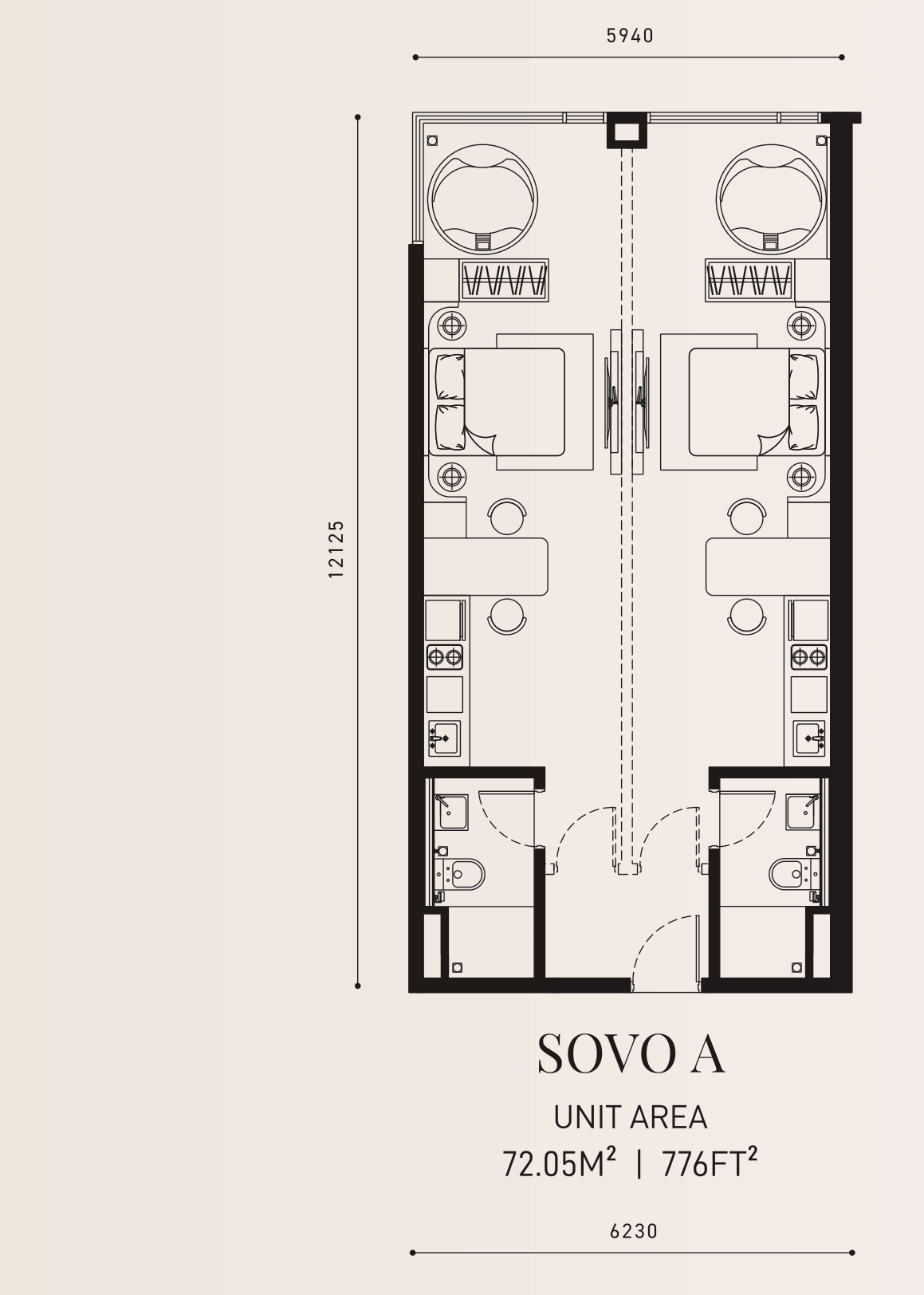 Armani Hallson SOVO A · 776 sf floor plan