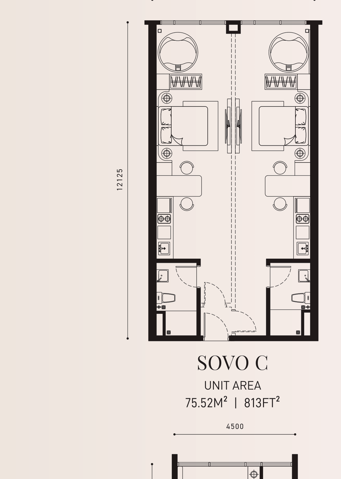 Armani Hallson SOVO C · 813 sf floor plan