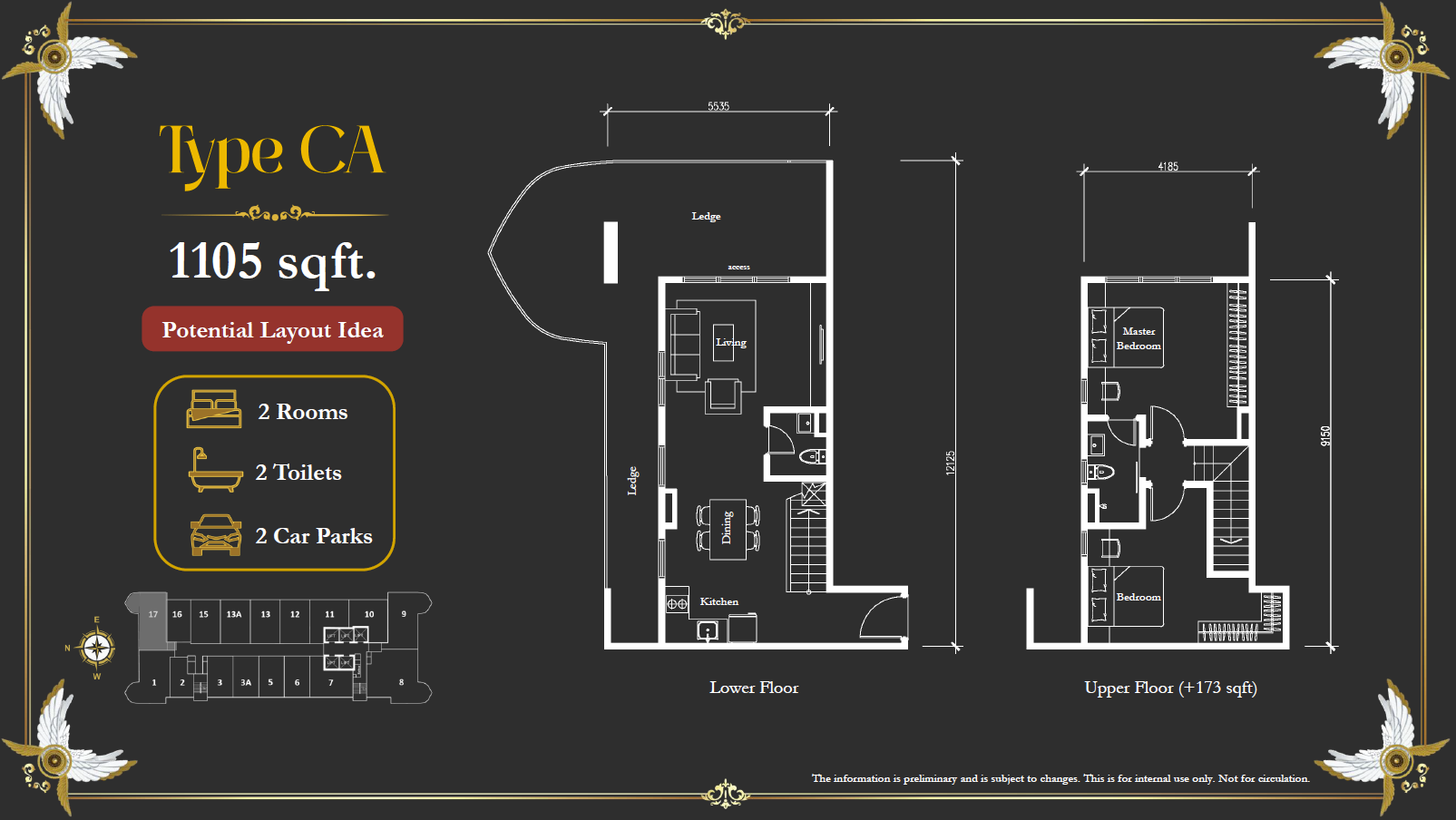 Arte Solaris Type CA · 1,105 sf (Furnished Layout Idea) floor plan