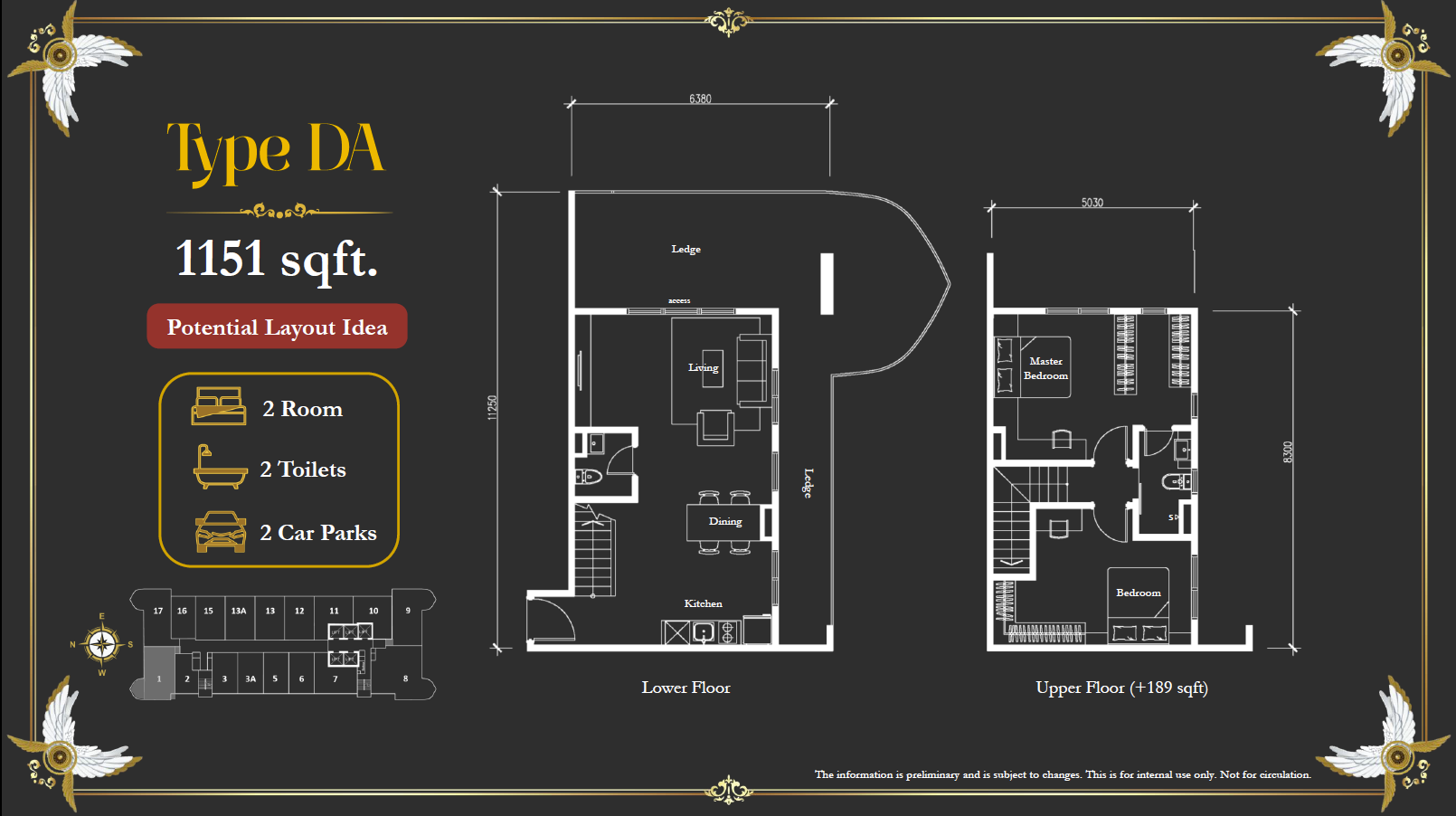 Arte Solaris Type DA · 1,151 sf (Furnished Layout Idea) floor plan