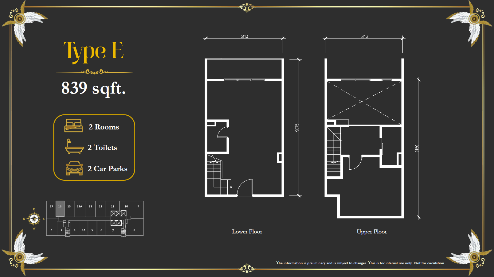Arte Solaris Type E · 839 sf floor plan