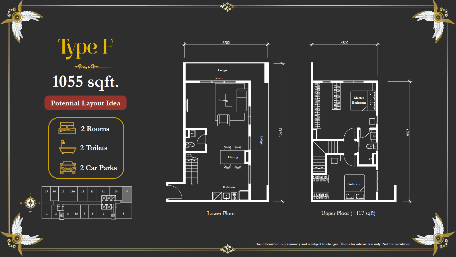 Arte Solaris Type F · 1,055 sf (Furnished Layout Idea) floor plan
