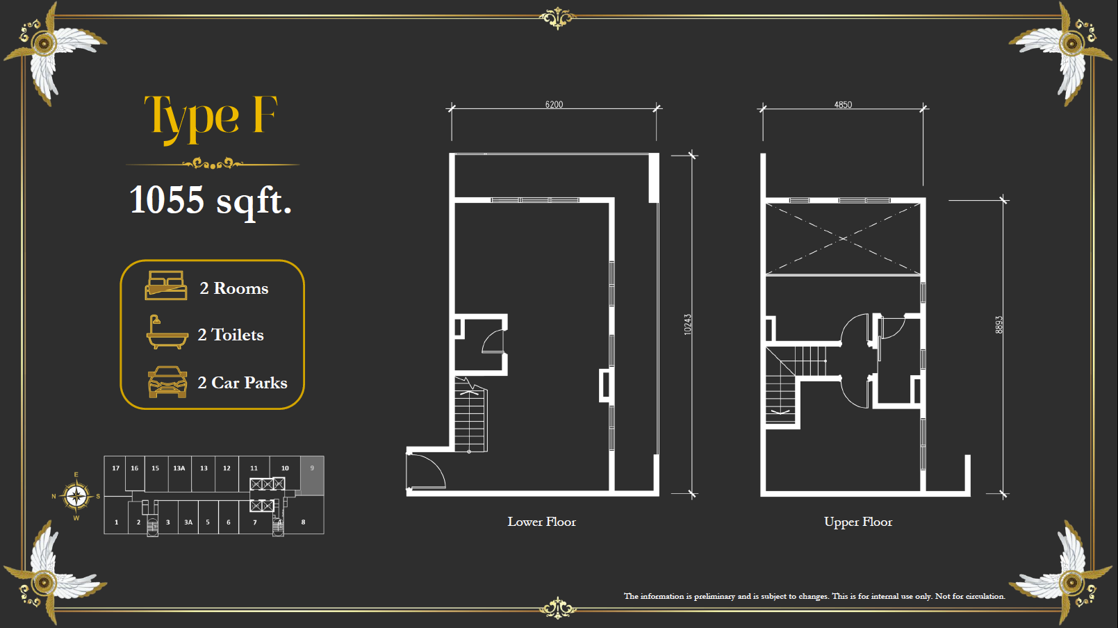 Arte Solaris Type F · 1,055 sf floor plan