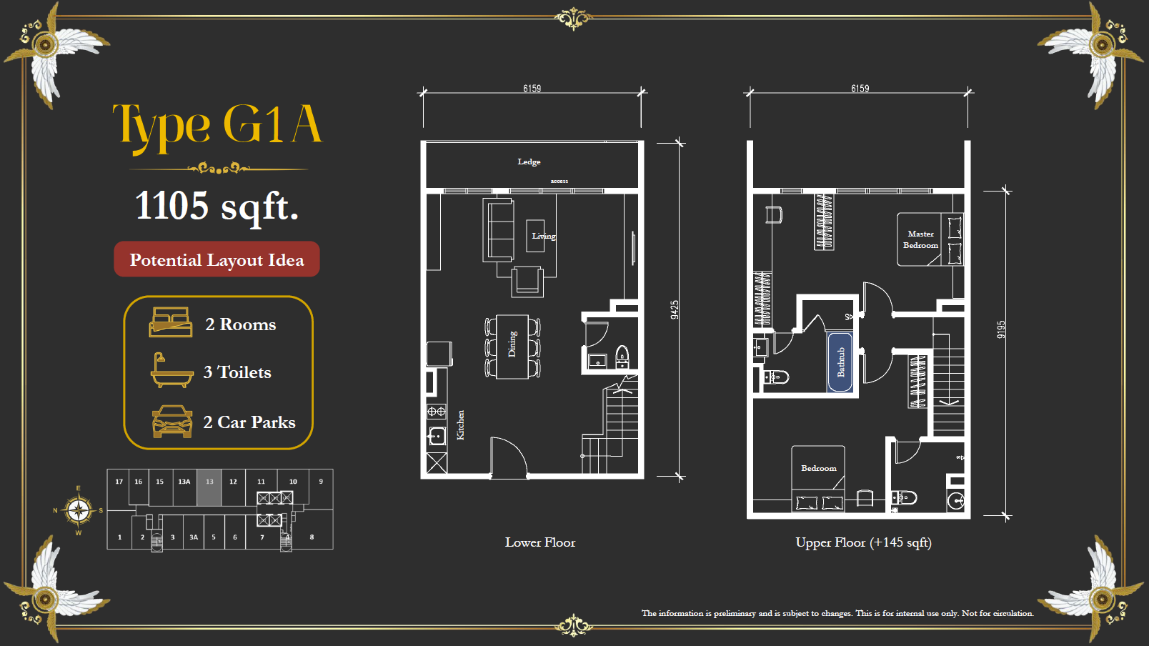 Arte Solaris Type G1A · 1,105 sf (Furnished Layout Idea) floor plan