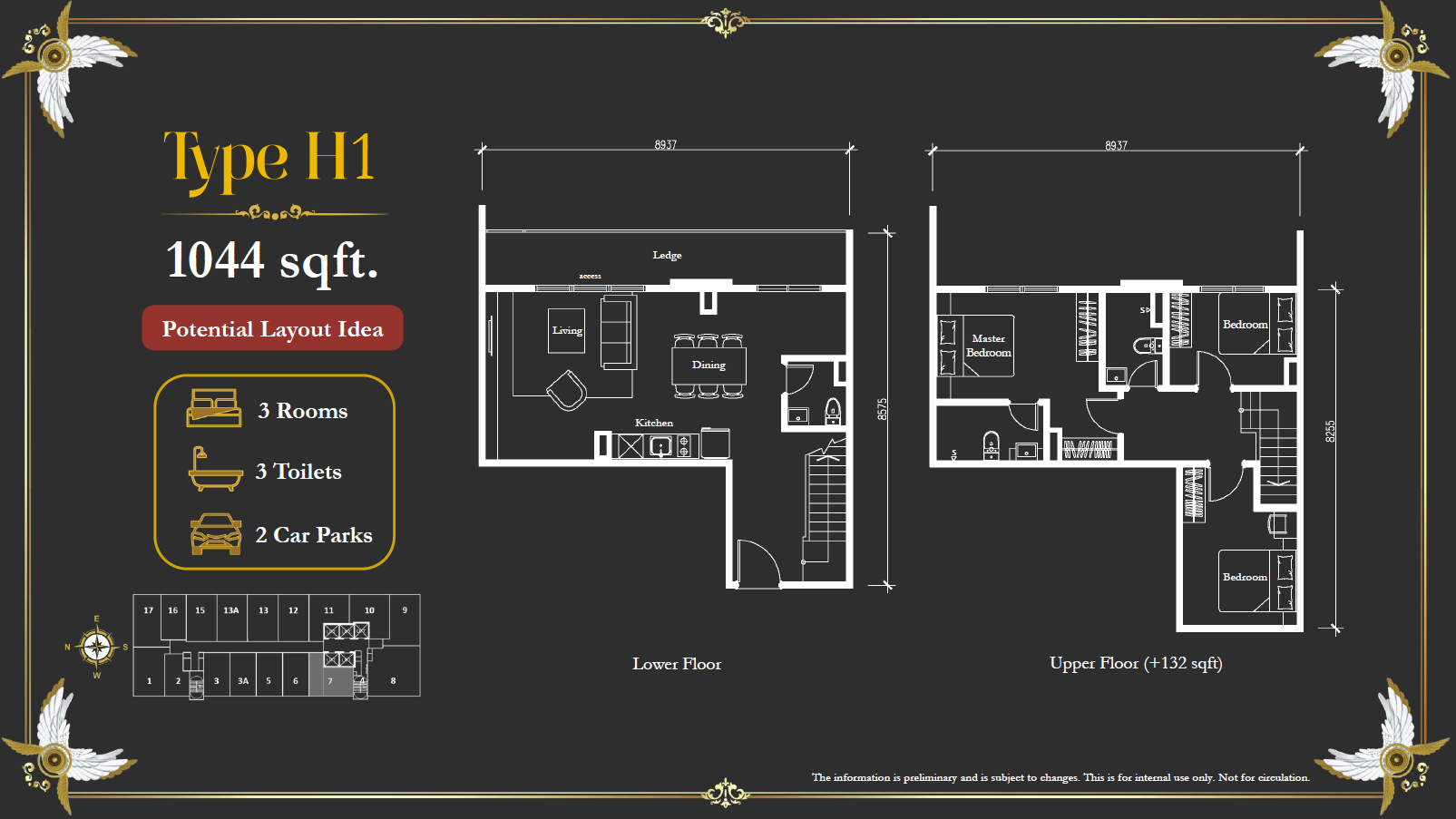 Arte Solaris Type H1 · 1,044 sf (Furnished Layout Idea) floor plan