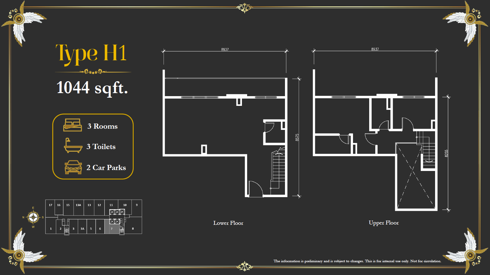 Arte Solaris Type H1 · 1,044 sf floor plan