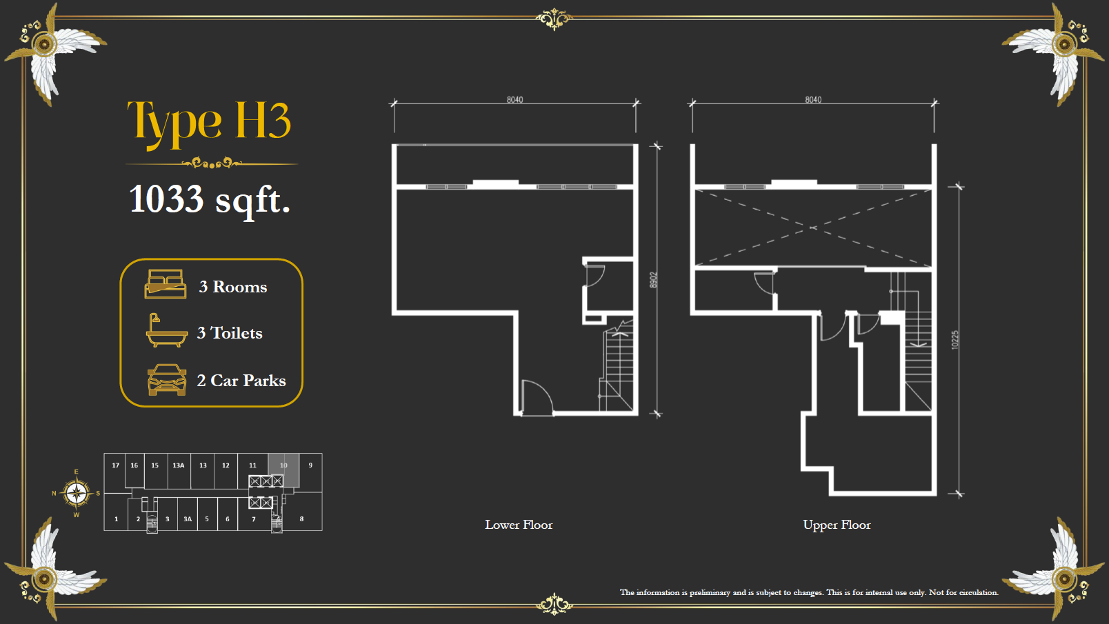 Arte Solaris Type H3 · 1,033 sf floor plan