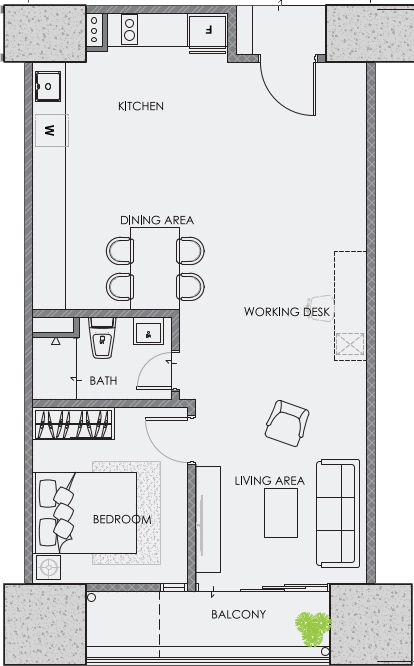 CentriX The Station KLCC Type B · 1 Bedroom floor plan