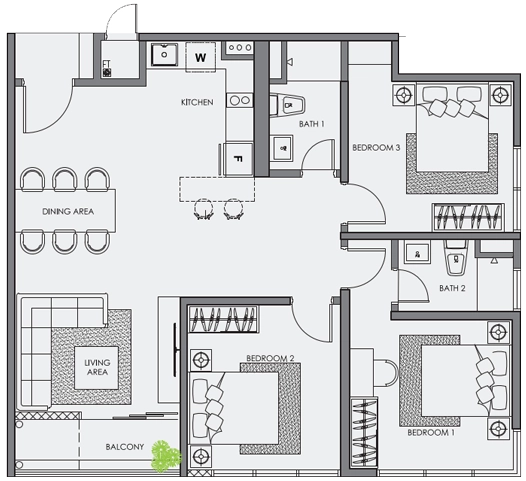 CentriX The Station KLCC Type D · 3 Bedroom floor plan