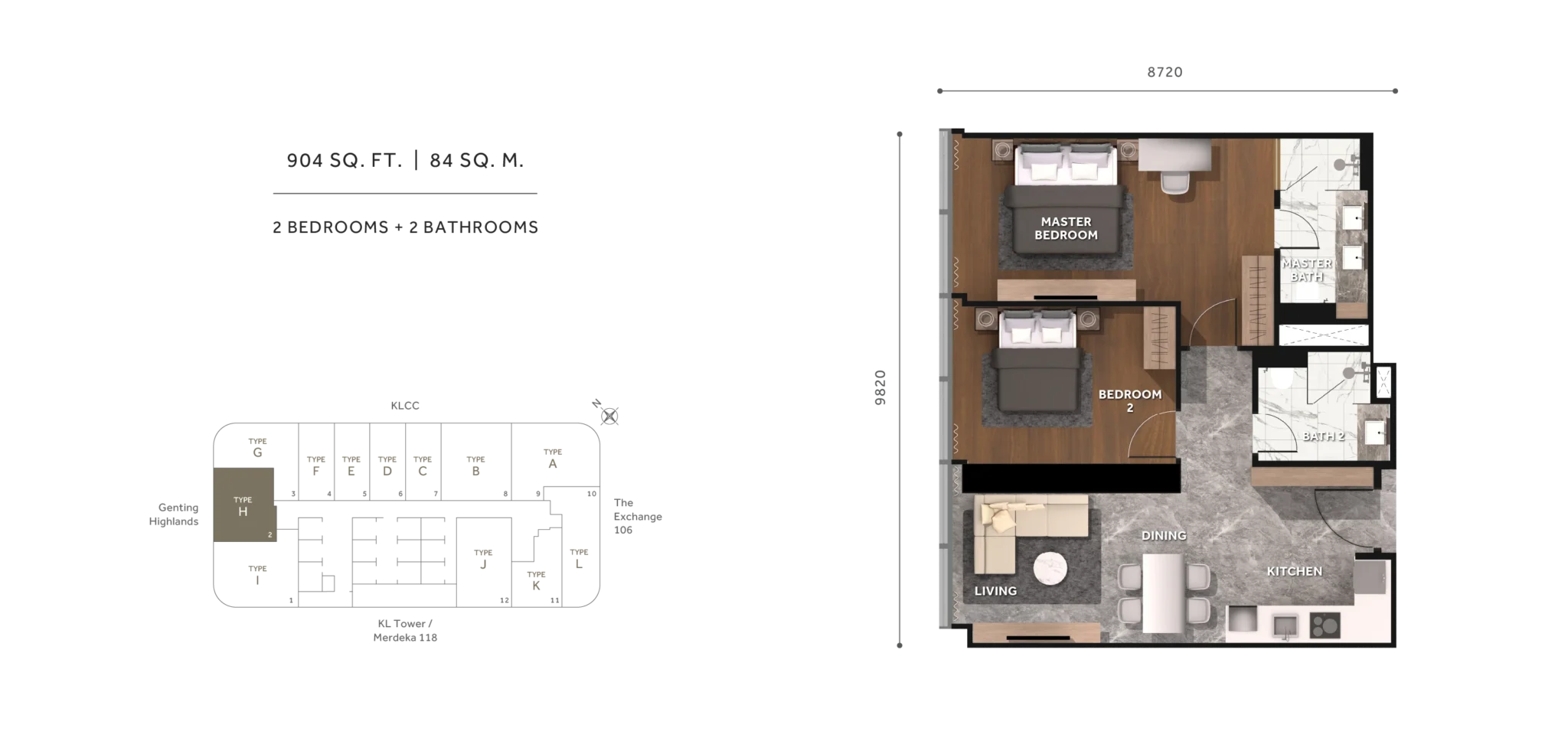 Clouthaus KLCC 2 Bed · 904 sf floor plan