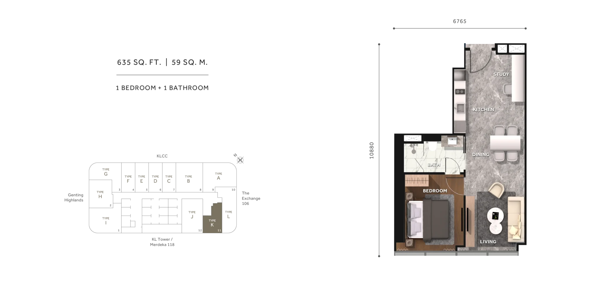 Clouthaus KLCC 1 Bed · 635 sf floor plan