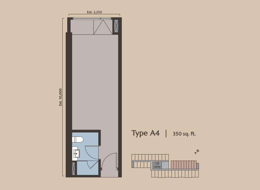 Dawn KLCC Type A4 · 350 sf floor plan