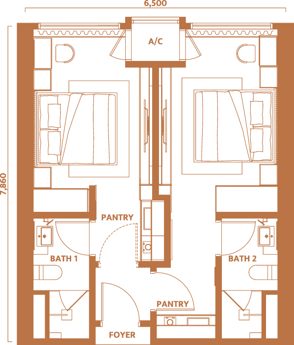 Dawn KLCC Type B · 550 sf Dual Key floor plan