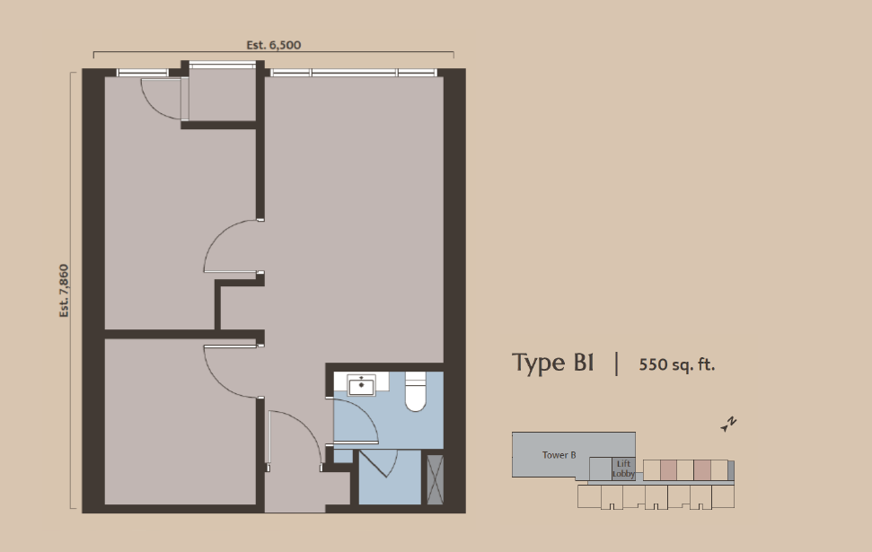 Dawn KLCC Type B1 · 550 sf floor plan