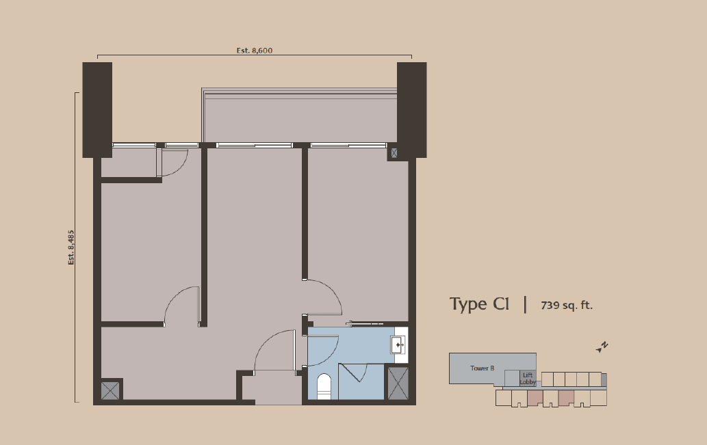 Dawn KLCC Type C1 · 739 sf floor plan