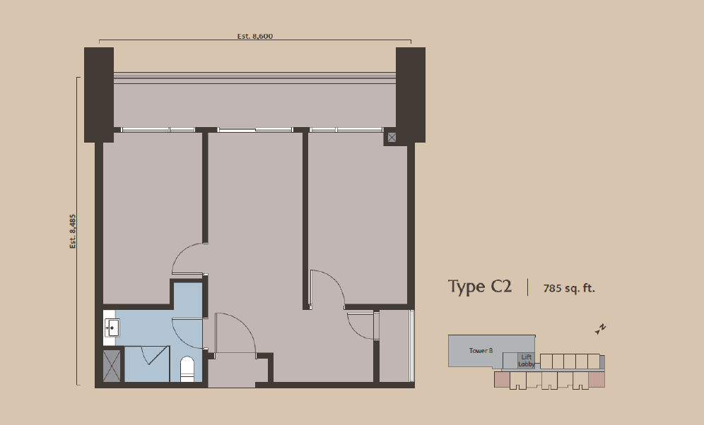 Dawn KLCC Type C2 · 785 sf floor plan