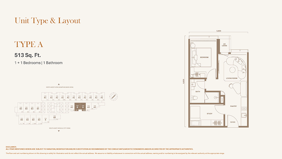 Divine KLCC Type A · 513 sf floor plan