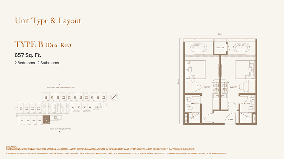 Divine KLCC Type B Dual Key · 657 sf floor plan