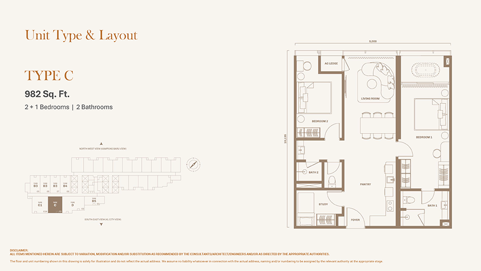 Divine KLCC Type C · 982 sf floor plan