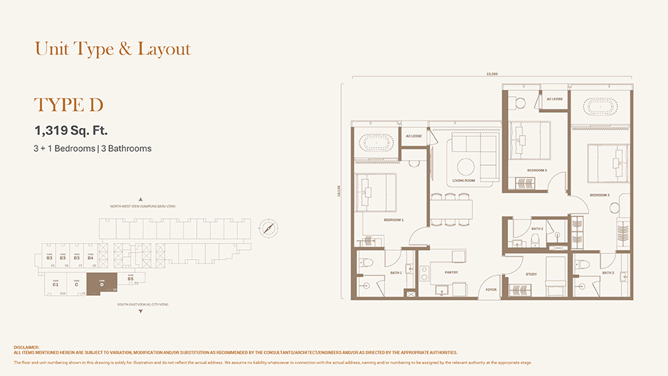 Divine KLCC Type D · 1,319 sf floor plan