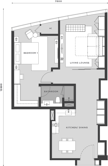Eaton Residences Type A5 · 840 sf · 1 Bedroom floor plan