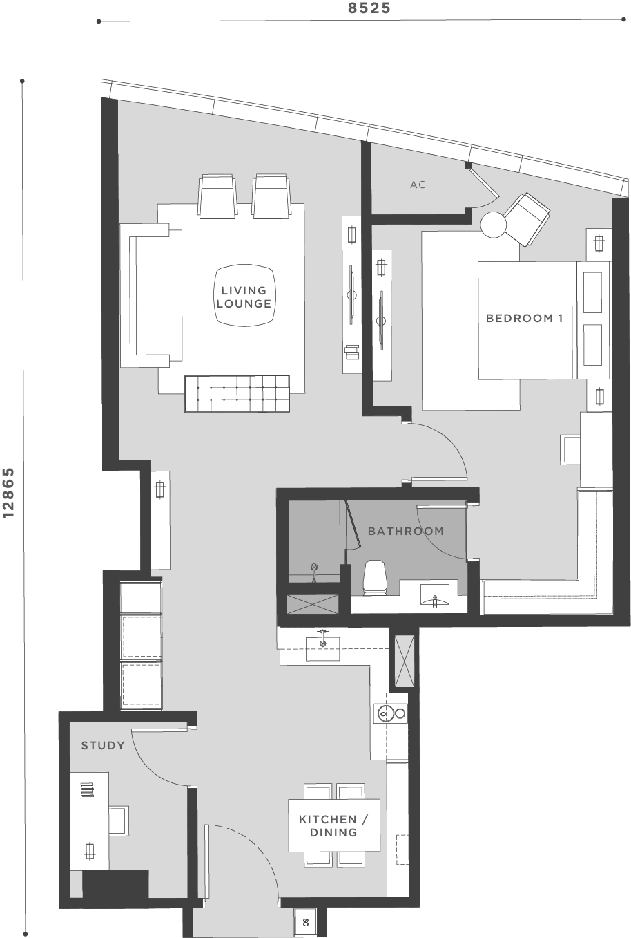 Eaton Residences Type B10 · 872 sf · 1 Bed + Study floor plan