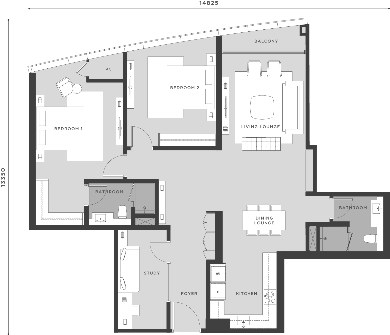 Eaton Residences Type C4 · 1,410 sf · 2 Bed + Study floor plan