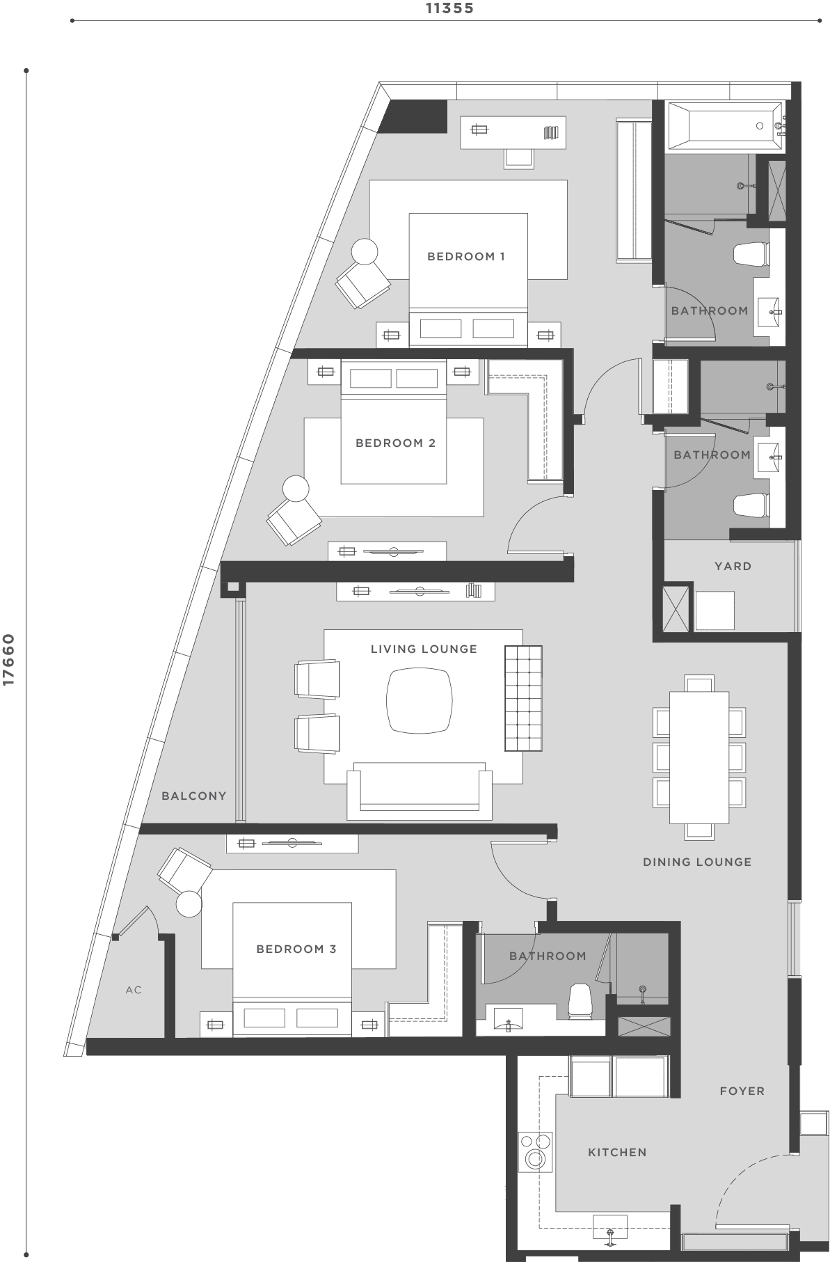 Eaton Residences Type D1 · 1,550 sf · 3 Bedroom floor plan