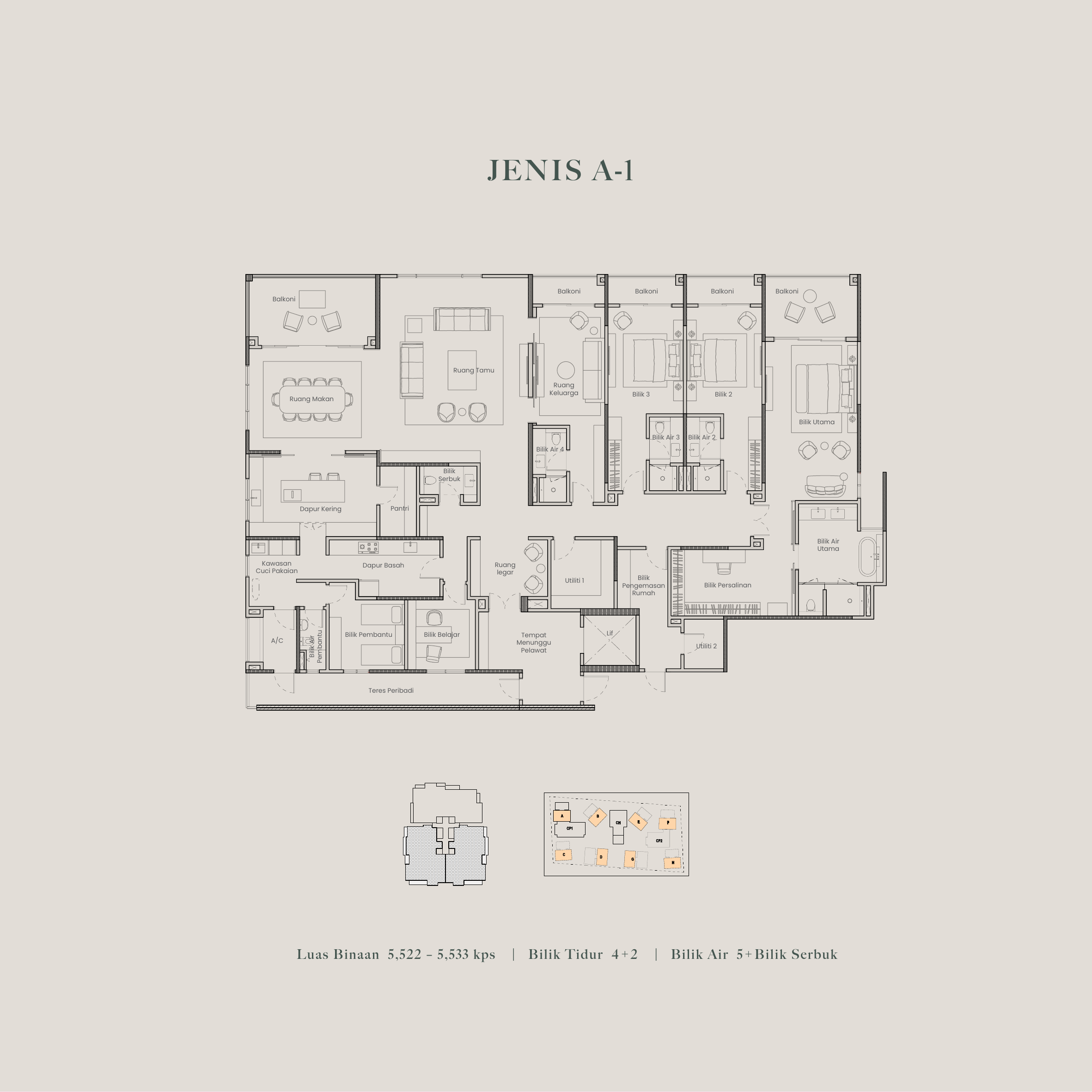 Eden @ Taman Duta Jenis A-1 · 4+2 Bed · 5+1 Bath · 5,522 – 5,533 sf floor plan