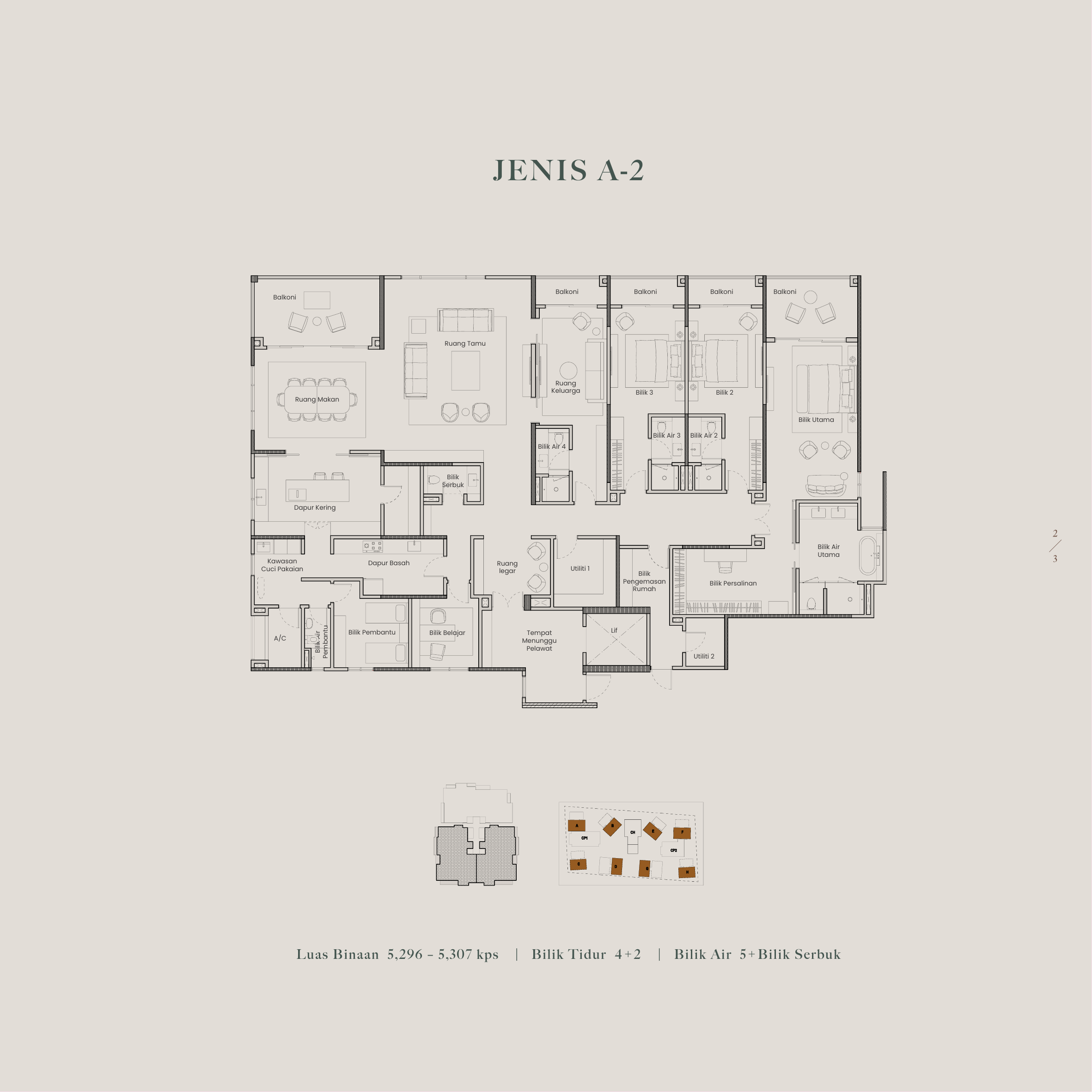 Eden @ Taman Duta Jenis A-2 · 4+2 Bed · 5+1 Bath · 5,296 – 5,307 sf floor plan