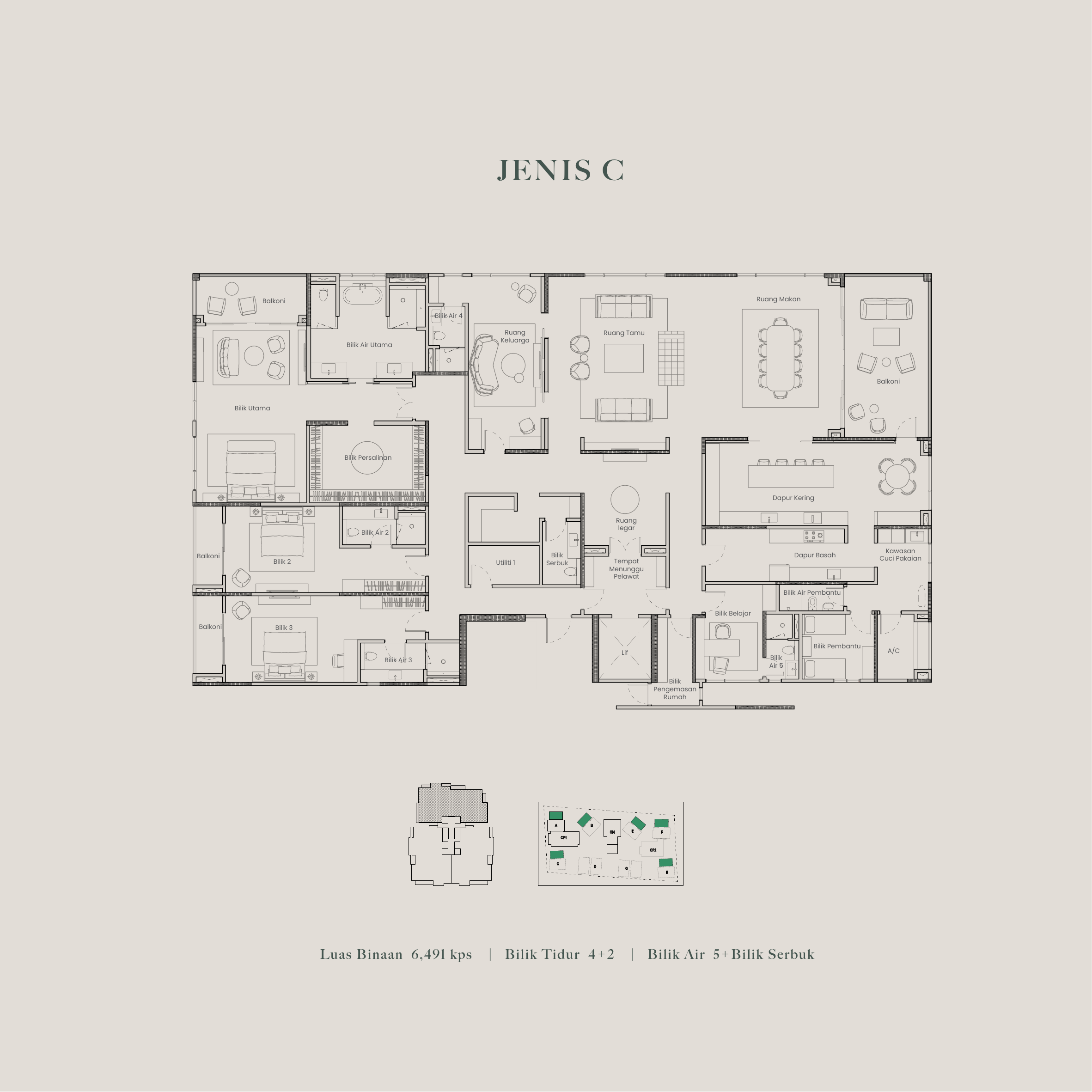 Eden @ Taman Duta Jenis C · 4+2 Bed · 5+1 Bath · 6,491 sf floor plan