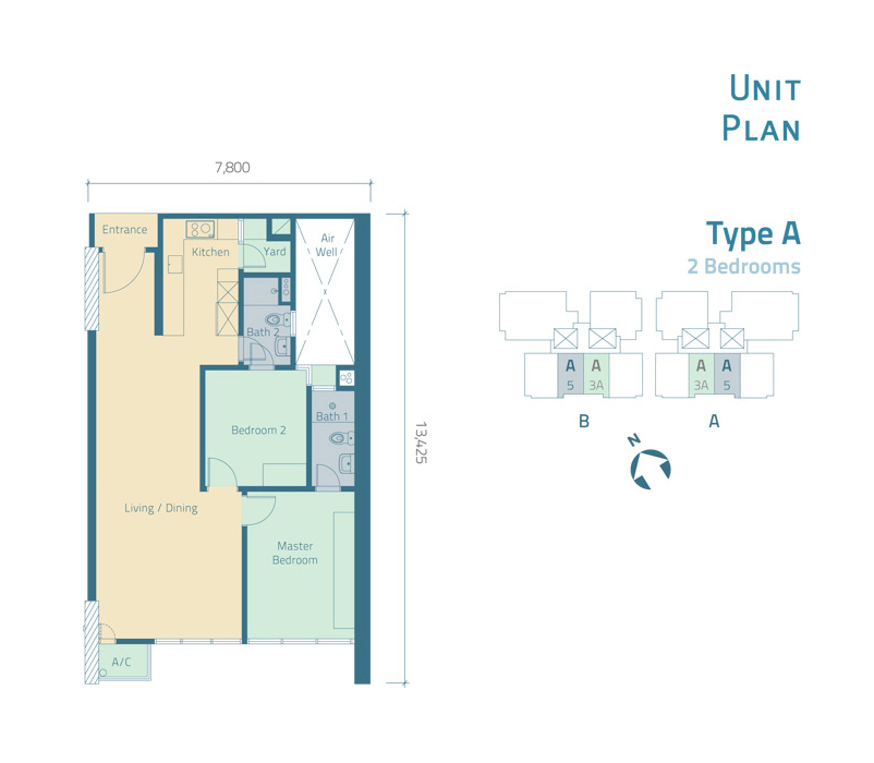 KL Trillion Type A · 2 Bedrooms floor plan