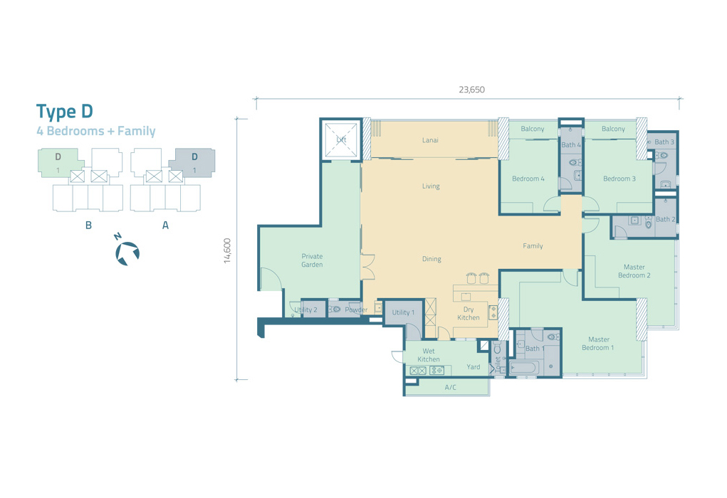 KL Trillion Type D · 4 Bedrooms + Family floor plan