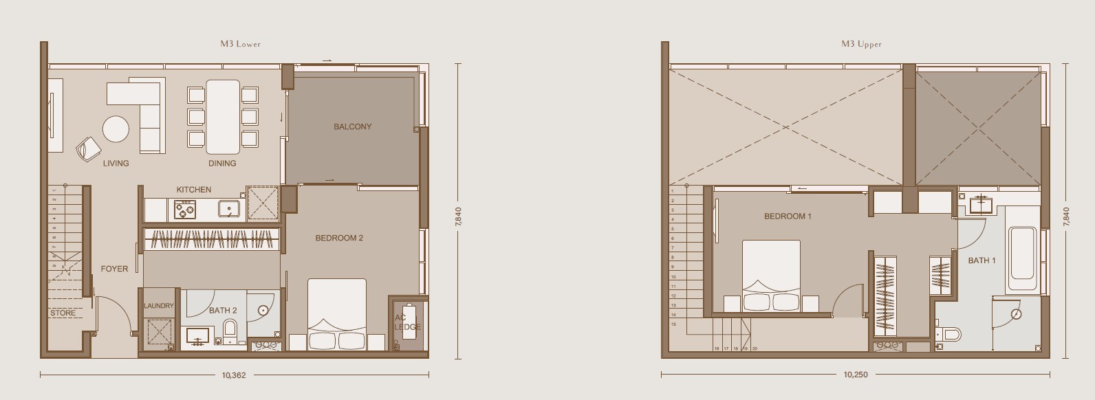 One Eleven Menerung Type M3 · 1,378 sf · 2+2 (Duplex) floor plan