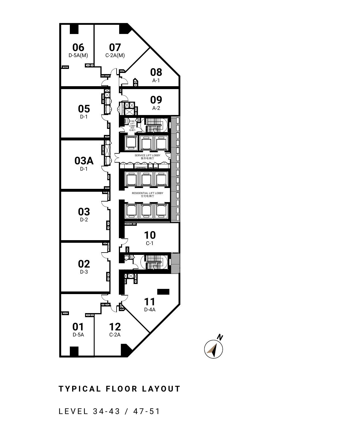 Oxley Towers KLCC Typical Floor Layout · Level 34–43, 47–51 floor plan