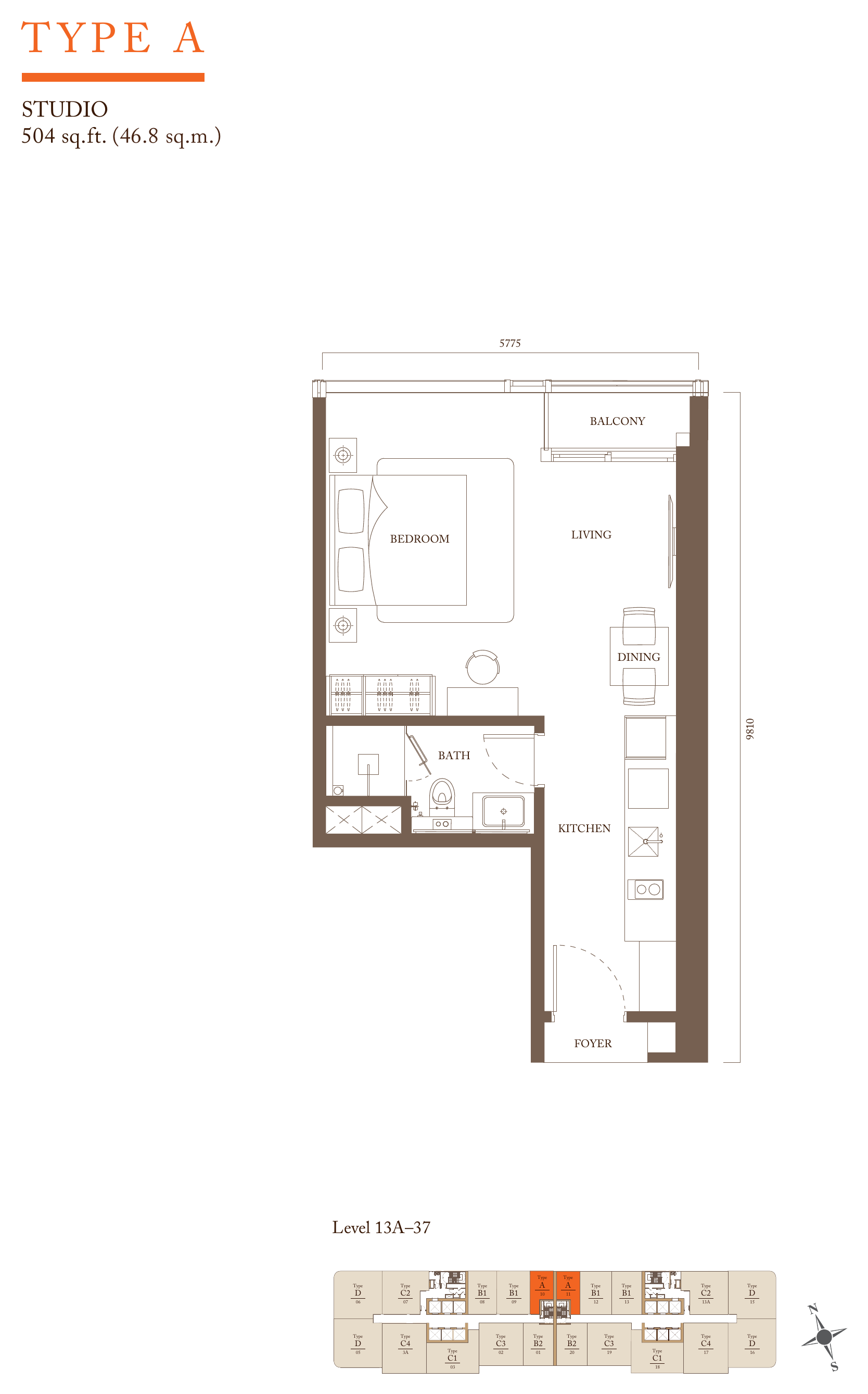 Pavilion Square Type A · 504 sf floor plan