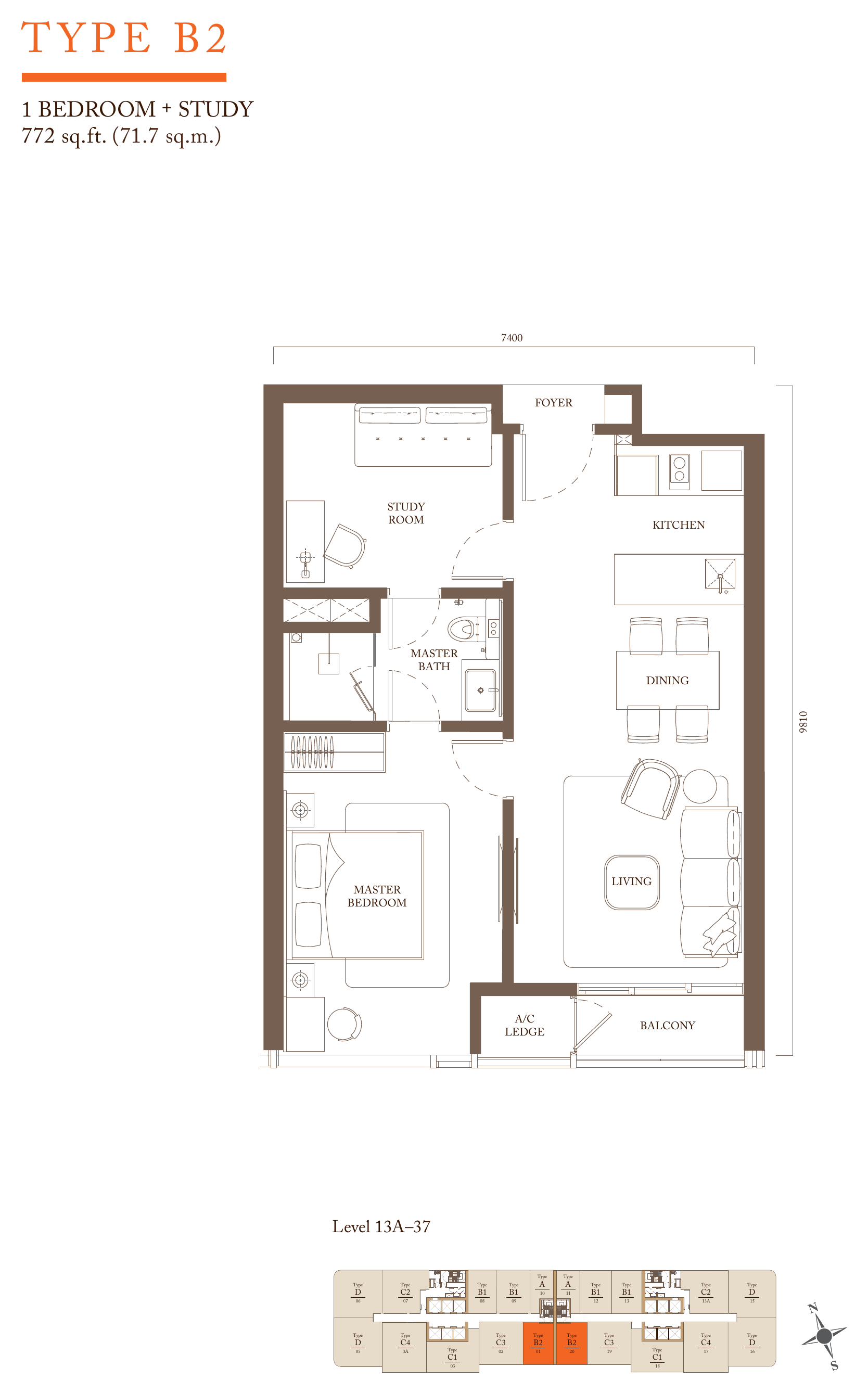 Pavilion Square Type B2 · 772 sf floor plan