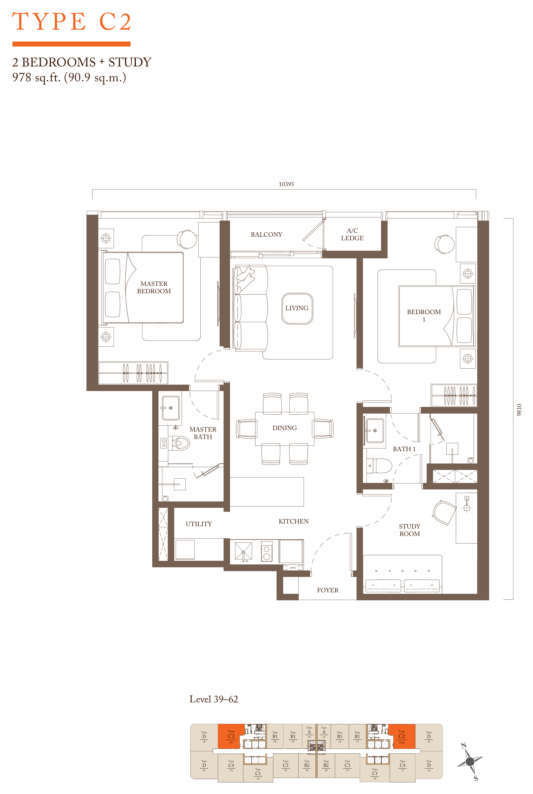Pavilion Square Type C2 · 978 sf floor plan
