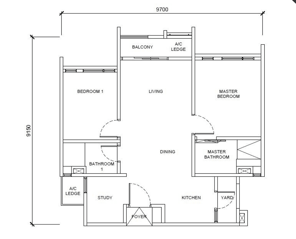 The Queenswoodz Type A · 2+1 Bedrooms · 807 sf floor plan